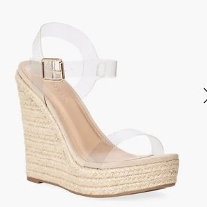 JUSTFAB Karyssa Clear Strap Wedge size 5.5